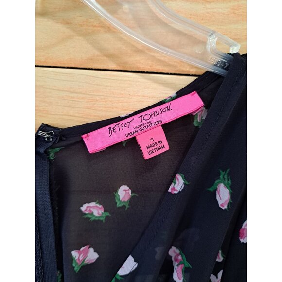 Betsey Johnson X Urban Outfitters Black Floral Maxi Dress Flutter Sleeves Small - Picture 4 of 11